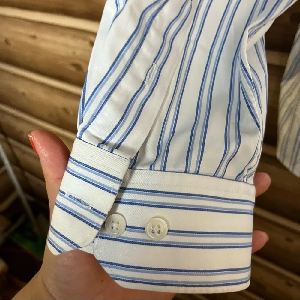 5/$25 Banana republic long sleeve bottoms down blue white striped shirt‎ size XL